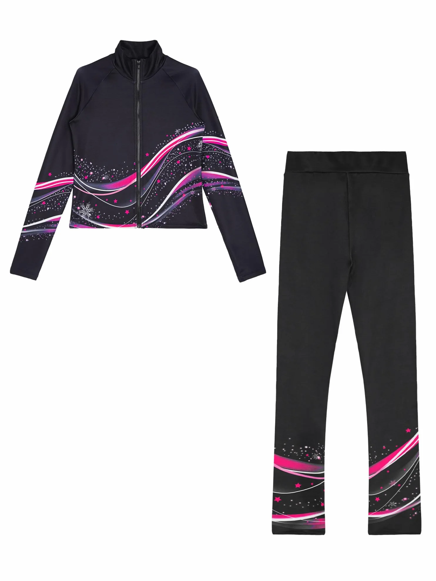 Ensemble Patinage Artistique Fille Veste Chaud Polaire Pantalon Collant Legging Tenue Glace Sport Rose vif 9-10 ans