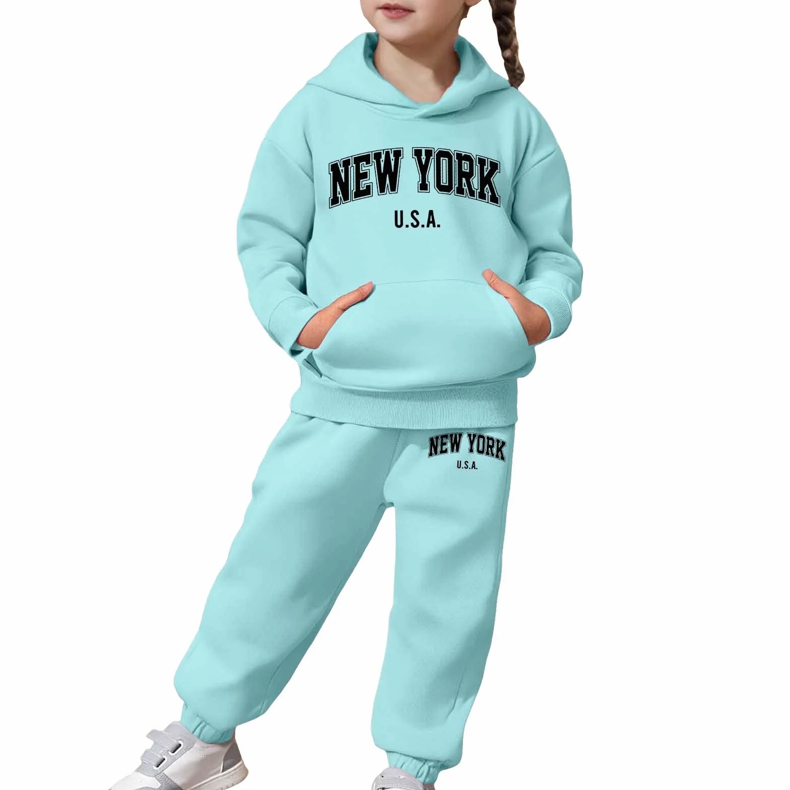 Survêtement enfant 2 pièces pull manches longues capuche pantalon jogging ensemble chaud impression lettre