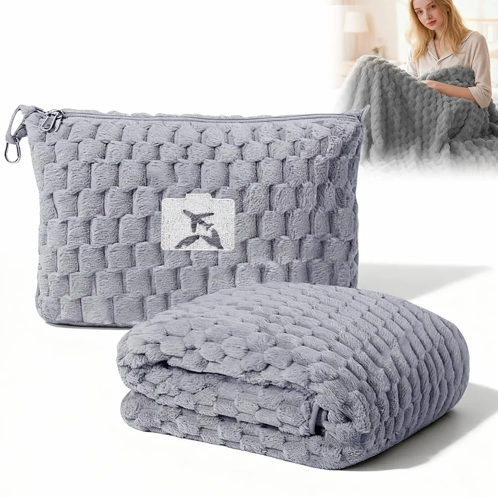 ADDLIVE Couverture de Voyage 2 en 1 152x127 cm Flanelle Chaude Gris