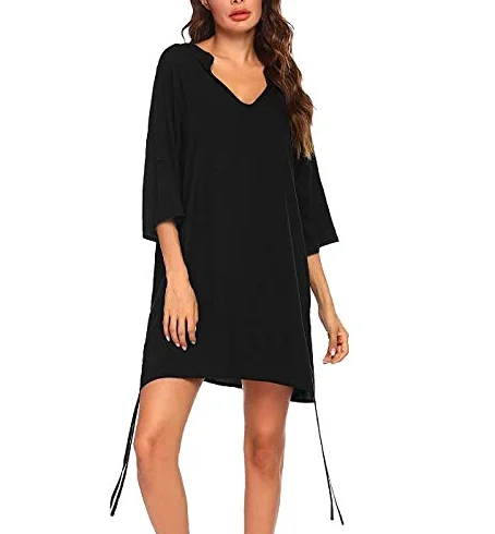 Cache-maillot de plage pour femme avec col en V et imprimé papillon, Noir , M