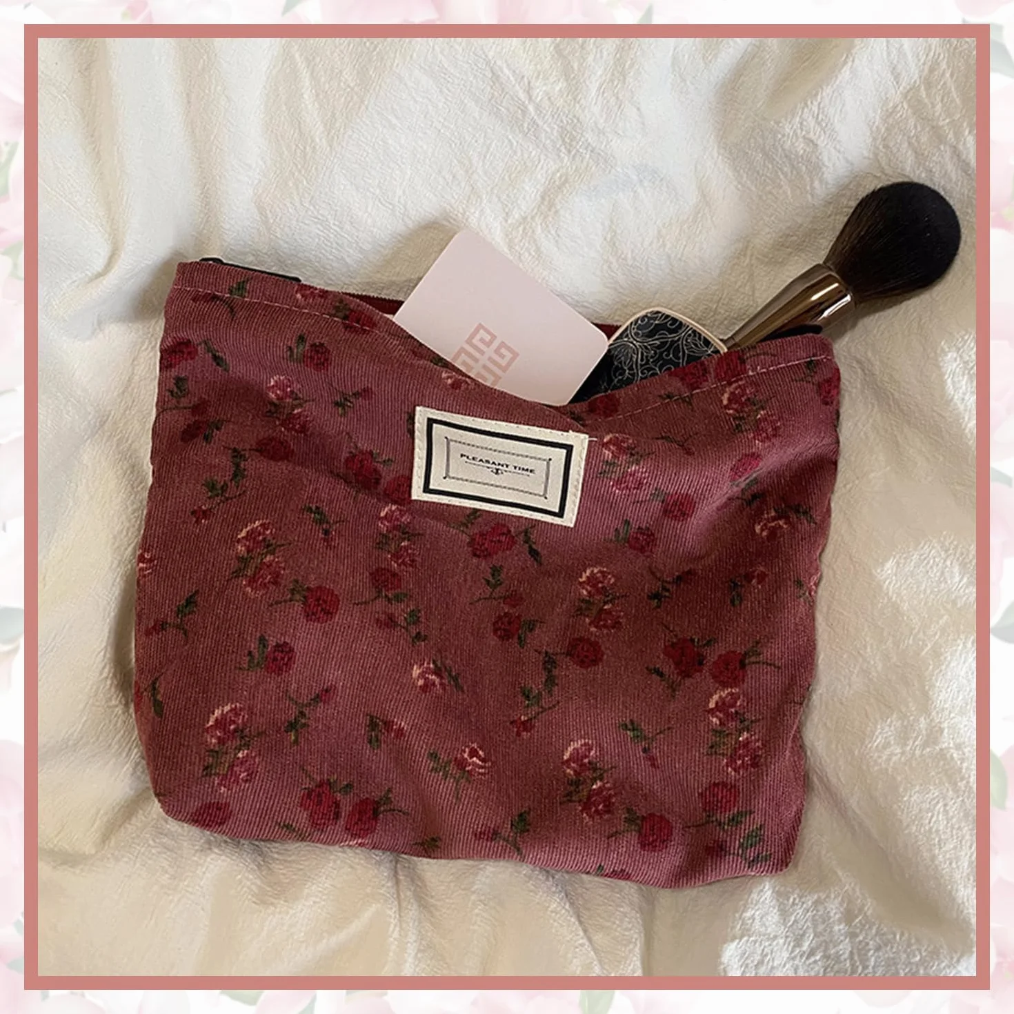 Lot de 2 Trousses de Maquillage Femme, Trousse de Toilette Voyage Motif Fleurs Roses, Pochette cosmétique avec Fermeture éclair