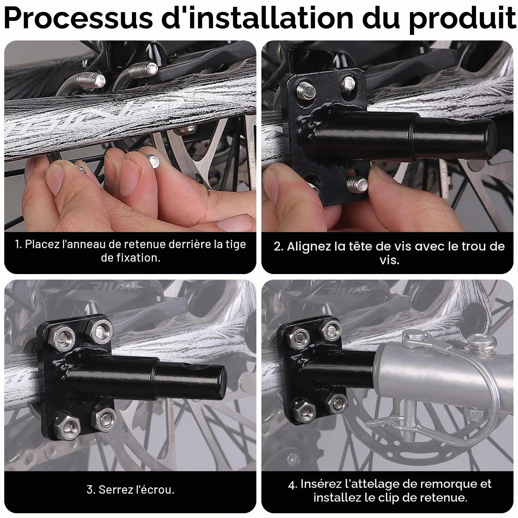 Attelage de Remorque de Vélo - Adaptateur avec Goupille de Sécurité en Acier Allié