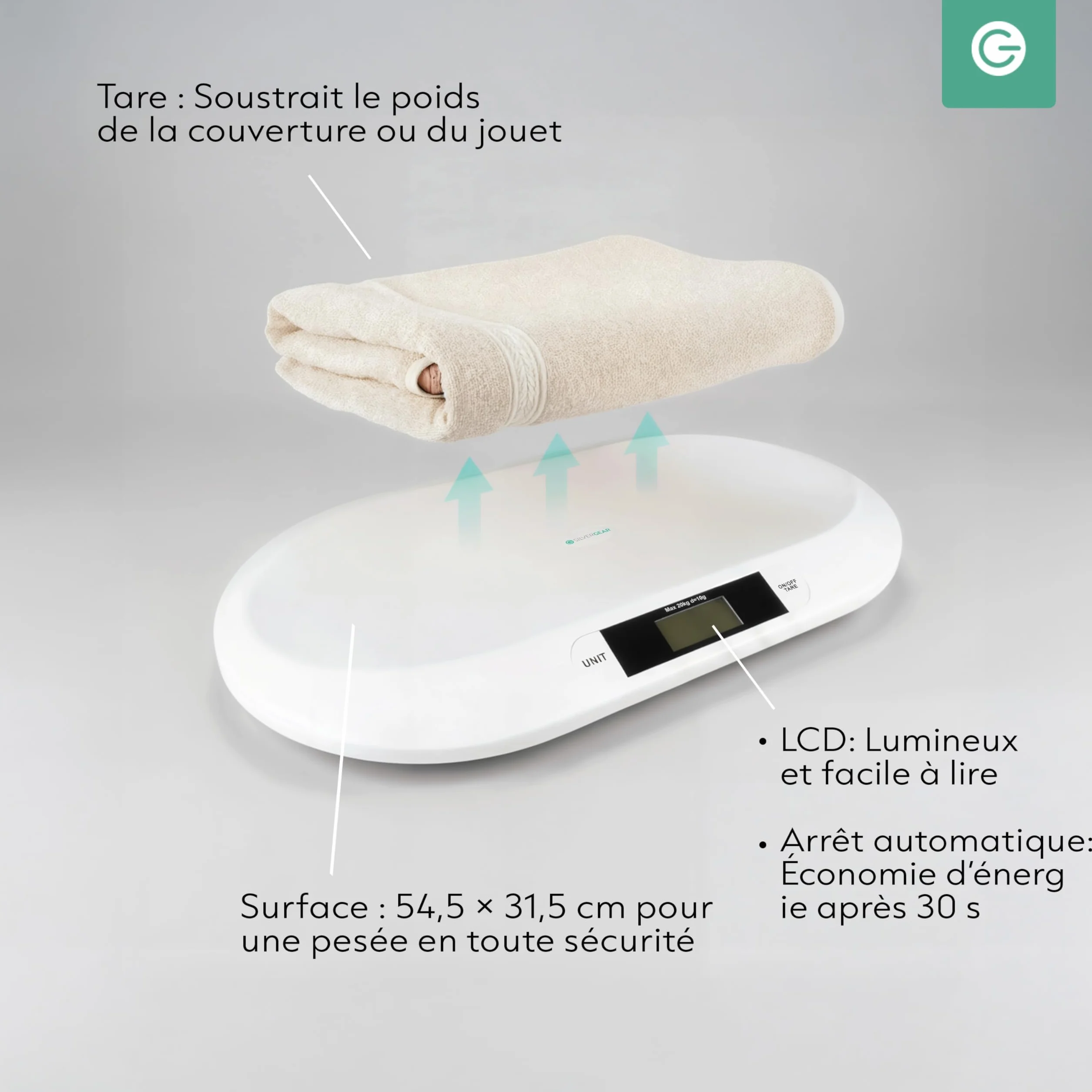Silvergear Pèse-bébé intelligent Bluetooth Balance numérique bébé 20 kg Application Smart Life
