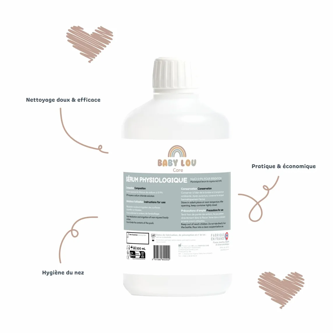Sérum Physiologique 5x500ml NaCl 0,9% Lavage des fosses nasales Hygiène du nez