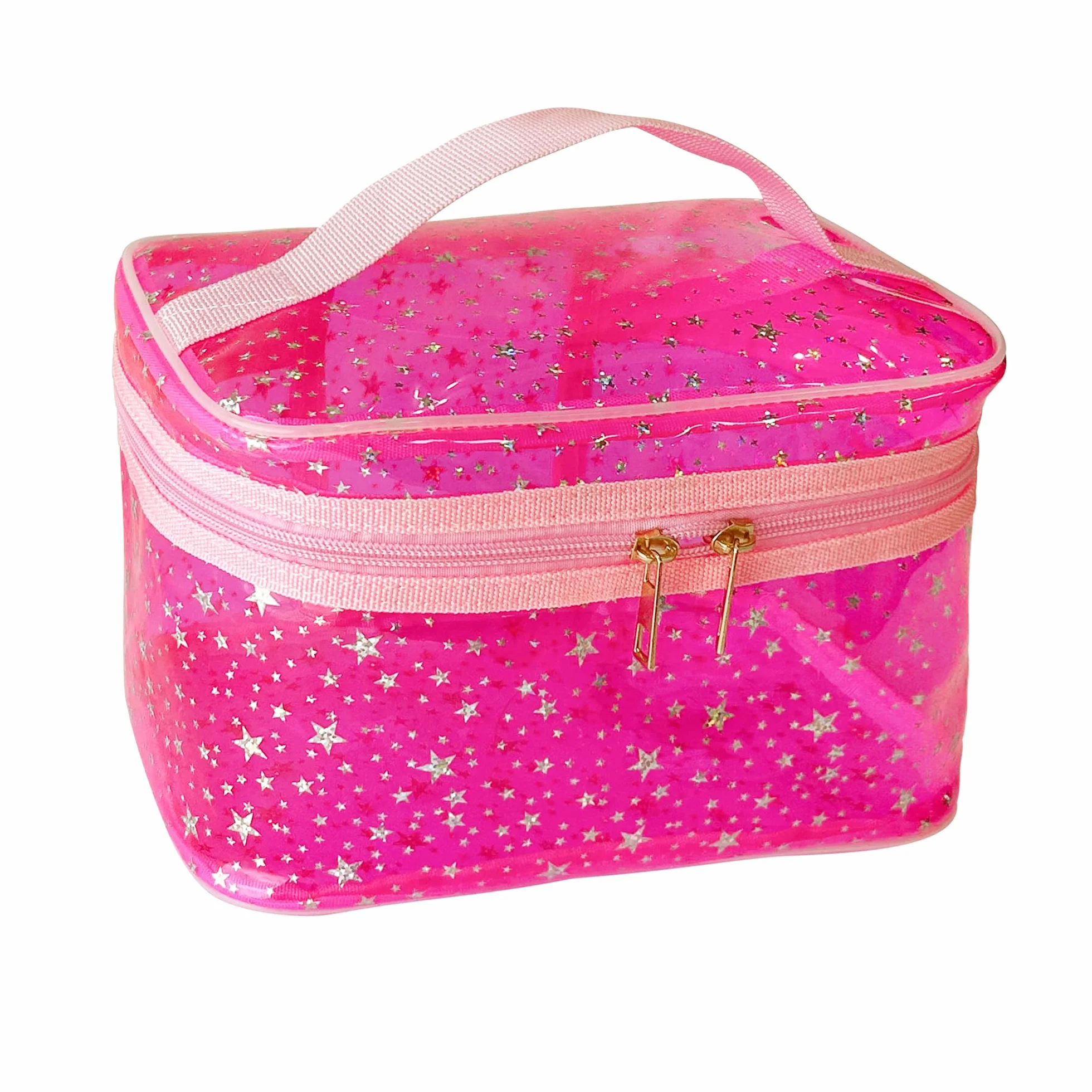 Trousse de maquillage en PVC étanche 22 x 14 x 14 cm Rose Motif étoilé Organiseur de voyage