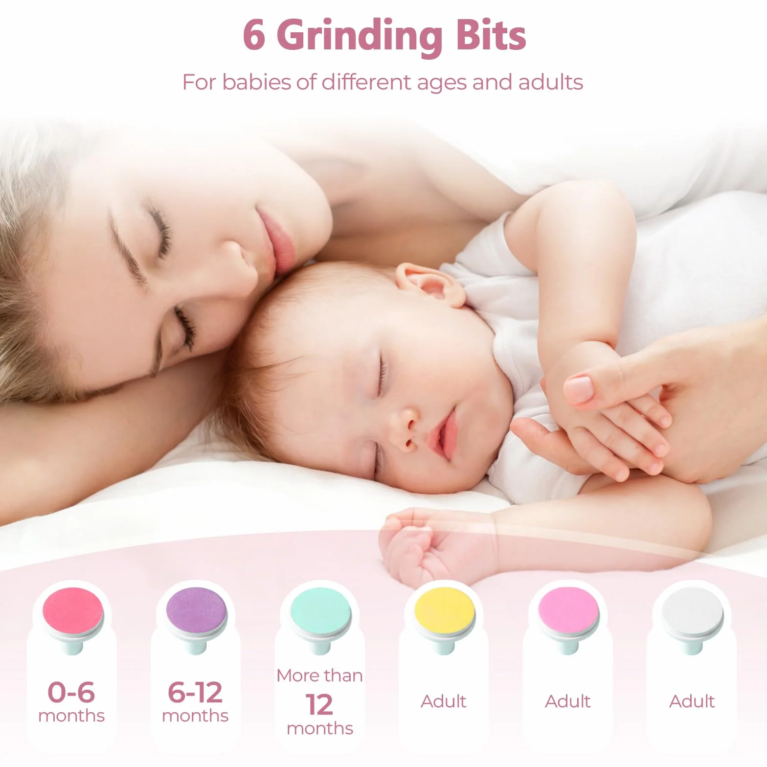 Blendura Lime à Ongles Électrique pour Bébé, Kit de Manucure 6 en 1, Rose, Faible Bruit, Sécurité Enfant