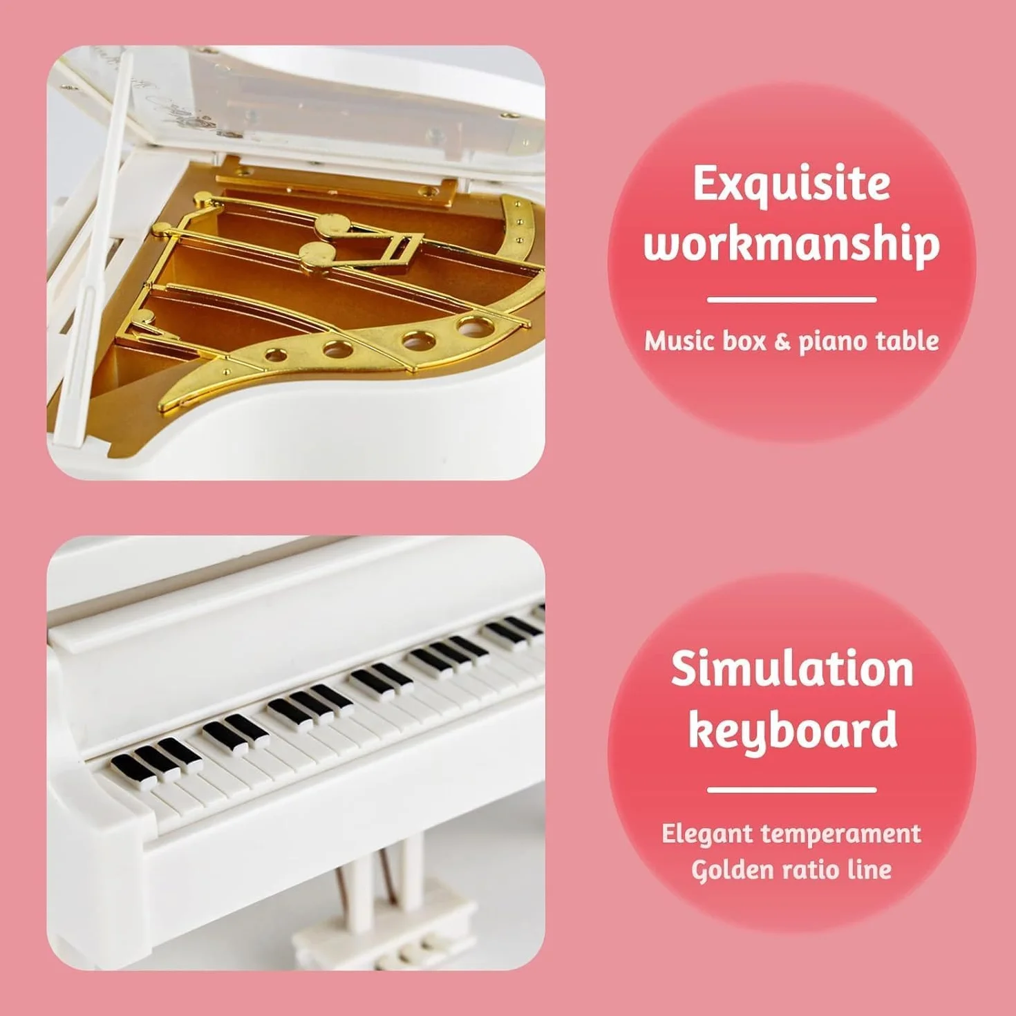 Boîte à Musique Piano Mini à Remonter pour Filles - Mélodie Classique, Blanc