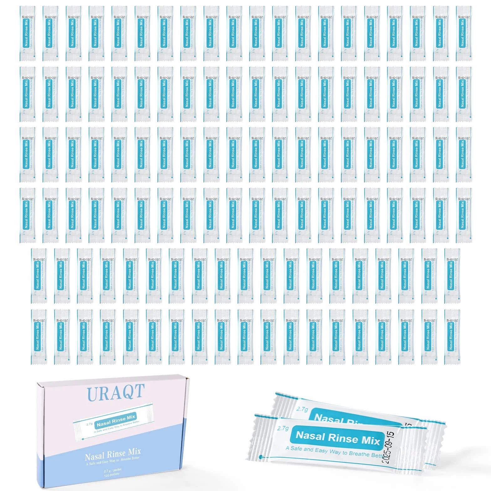 Sachets Sel Nasal 120x2.7g pour Douche Nasale, Irrigation Nez, Kit Sinus Rinse