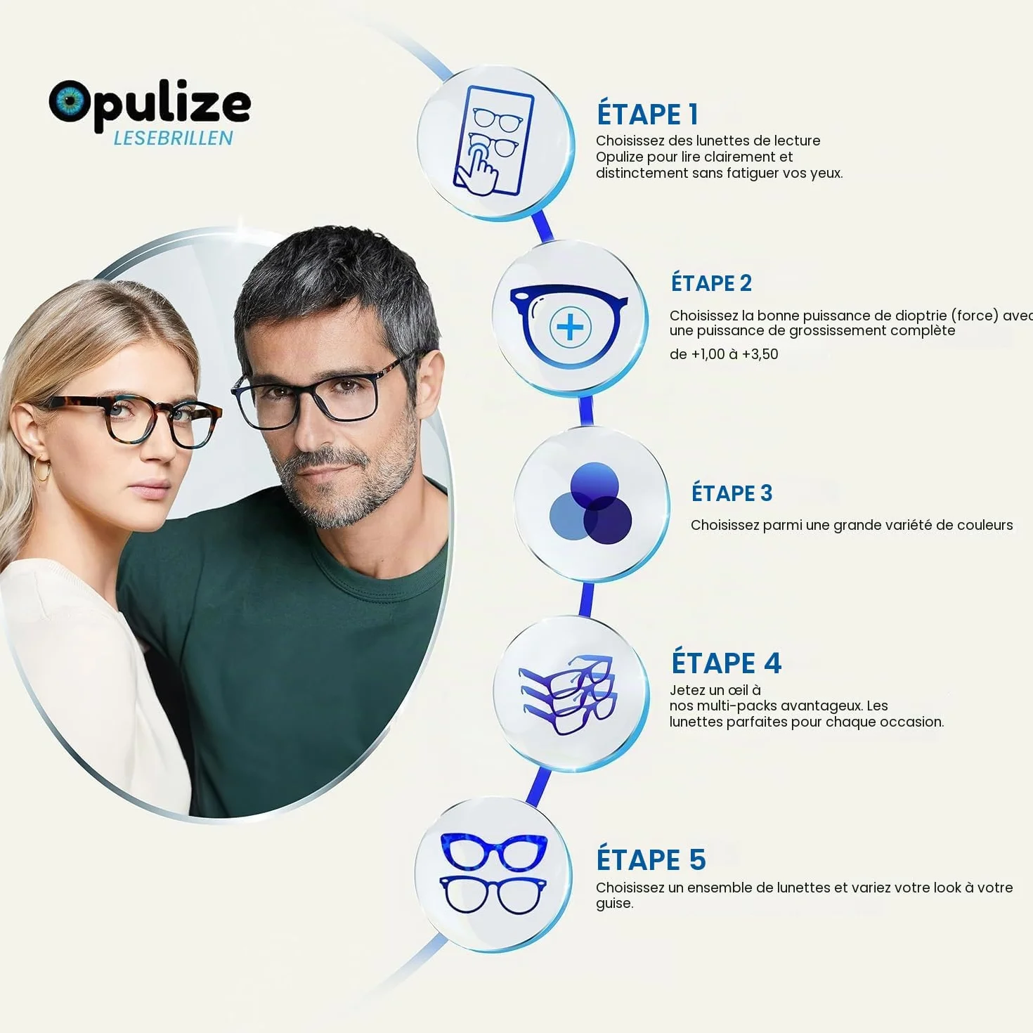 OPULIZE KOI Lunettes de Lecture +2.50 Monture Rectangulaire Noire