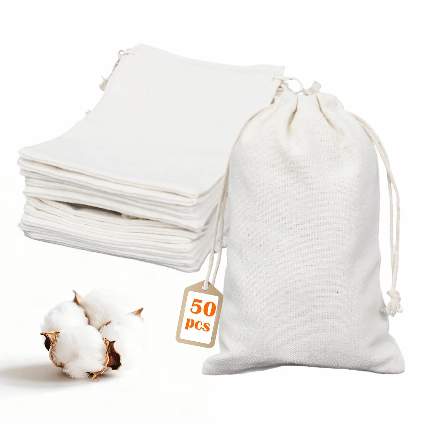 Pochons Coton 25x30cm avec Cordon, Sachets Tissu Réutilisables 50 Pièces