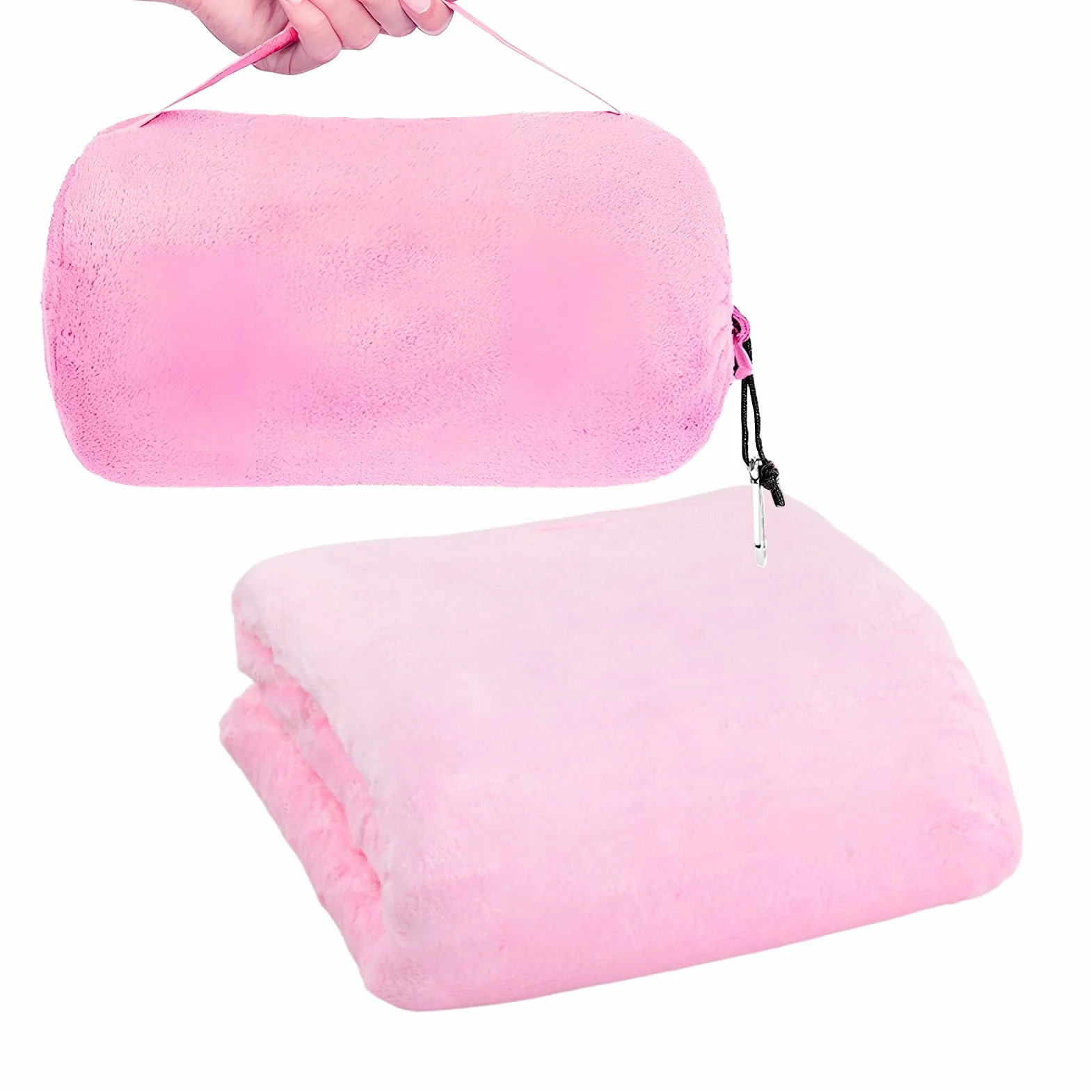 Couverture 2 en 1 Transformable 127 x 152 cm Oreiller de Voyage Pliable Ultra Légère Chaude avec Manchon Bagages Clip Sac à Dos