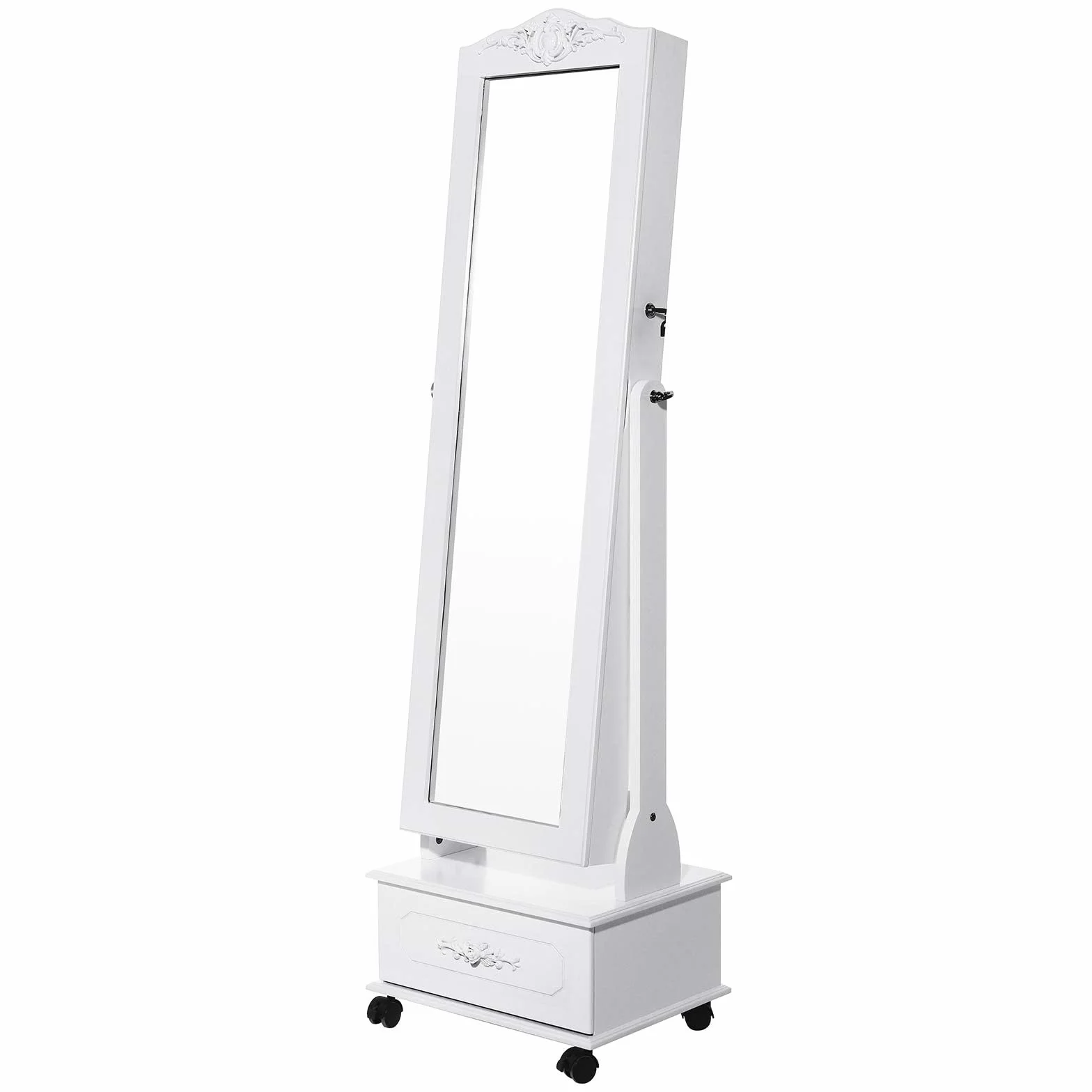 SONGMICS Armoire à Bijoux avec Miroir sur Pieds, Lumières LED 3 Couleurs, Intensité Réglable, Blanc JJC012W01