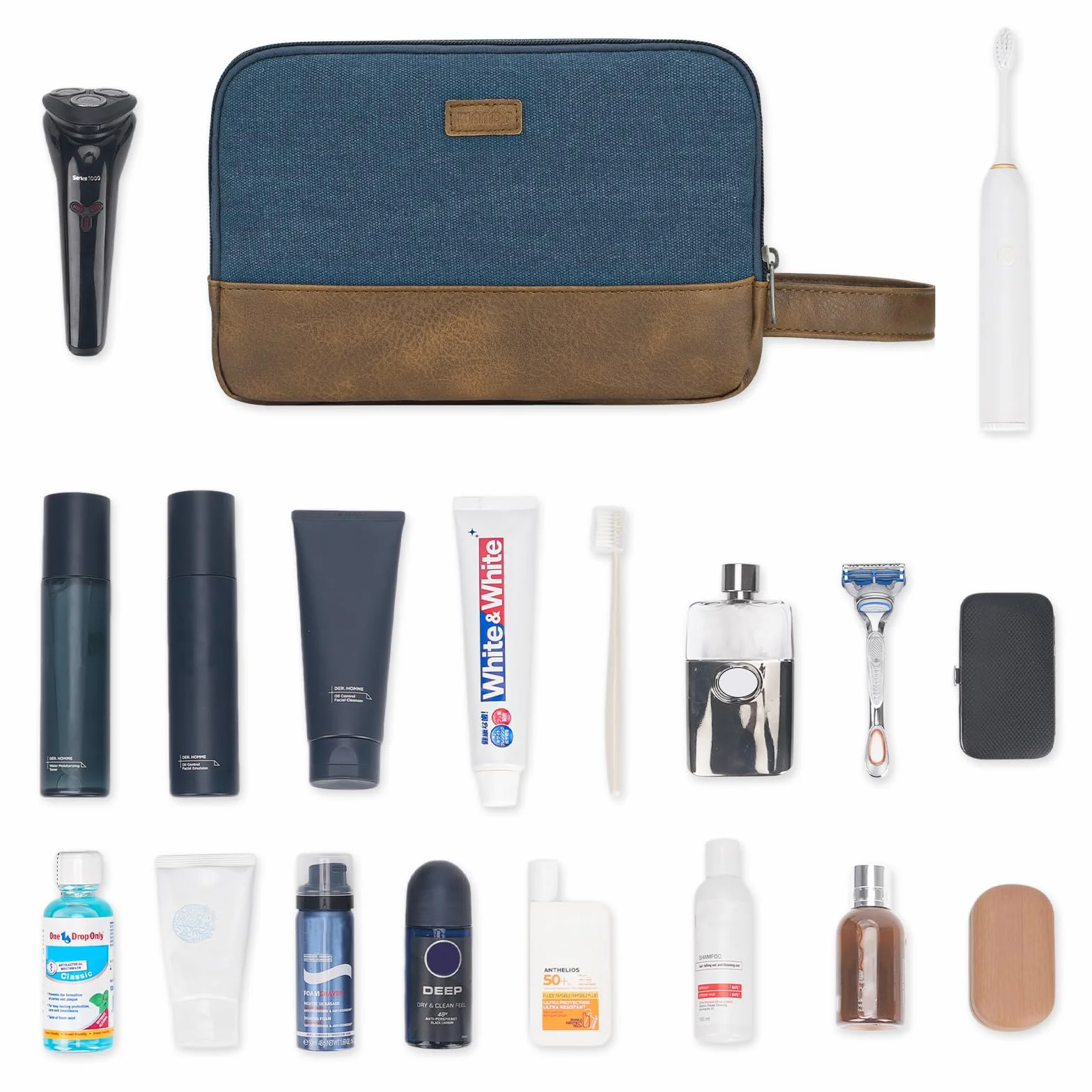 WANDF Trousse de Toilette de Voyage pour Hommes Suspendue Organisateur Toile en Toile Résistant à l'eau Bleu