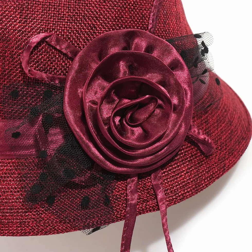 Initlove Chapeau cloche vintage pour femme - Chapeau melon floral mariage