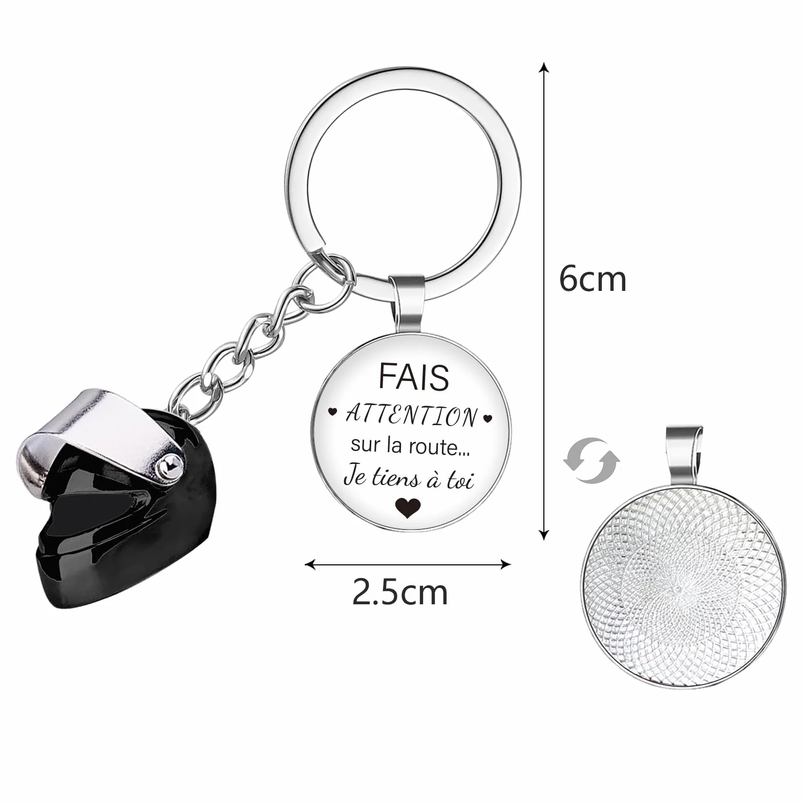Porte-clés Voiture Moto Casque Pendentif Personnalisé Fais attention sur la route Cadeau Homme Femme