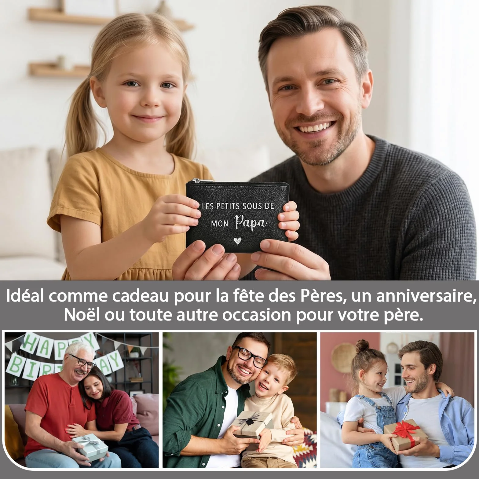 Porte-Monnaie Homme PU Mini Portefeuille Noir avec Fermeture Eclair pour Cartes Monnaie Clés