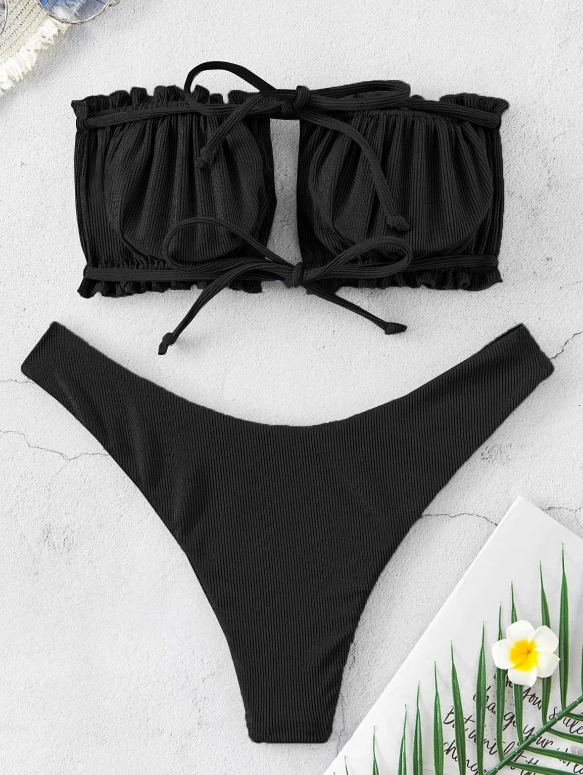ZAFUL Bikini de 2 pièces Une Épaule Maillot de Bain Réversible 2 en 1 Peau de Serpent Bikini à Lacets au Dos