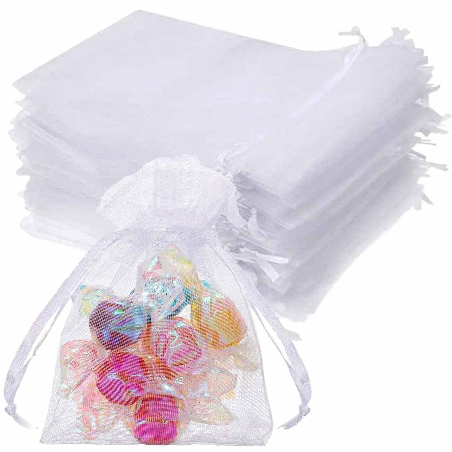 Lot De 50 Blanc Sachets En Organza 18 X 13 Cm Petits Sacs Cadeaux Avec Cordon De Serrage Pour Bonbons Mariage Bijoux