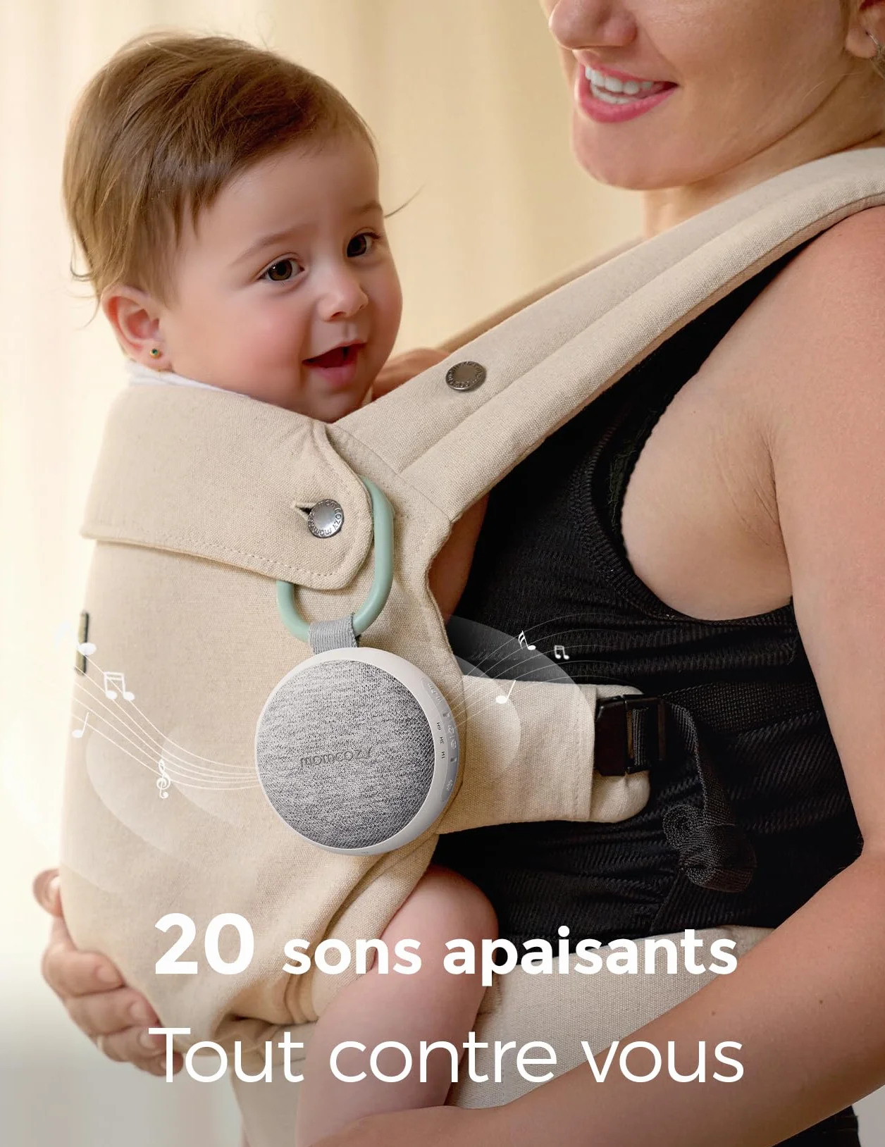 Momcozy Machine à Bruit Blanc Portable pour Bébé avec Veilleuse Intégrée - 20 Sons Apaisants, Batterie Rechargeable