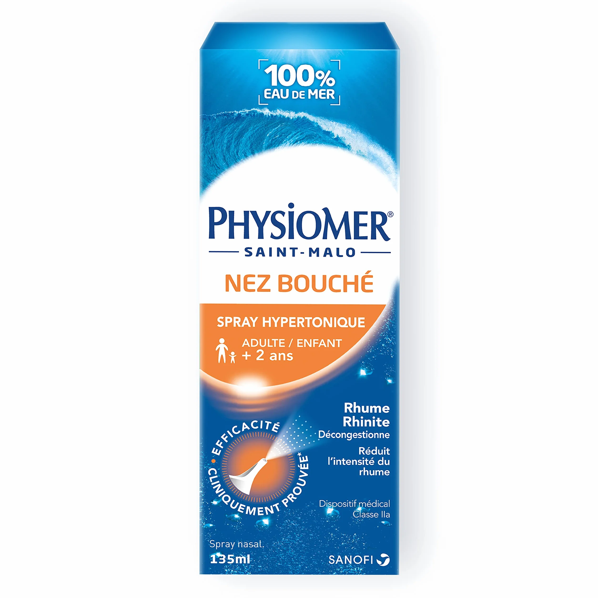 Physiomer Spray Hypertonique 135 mL - Spray nasal eau de mer décongestionnant pour nez bouché, rhume dès 2 ans