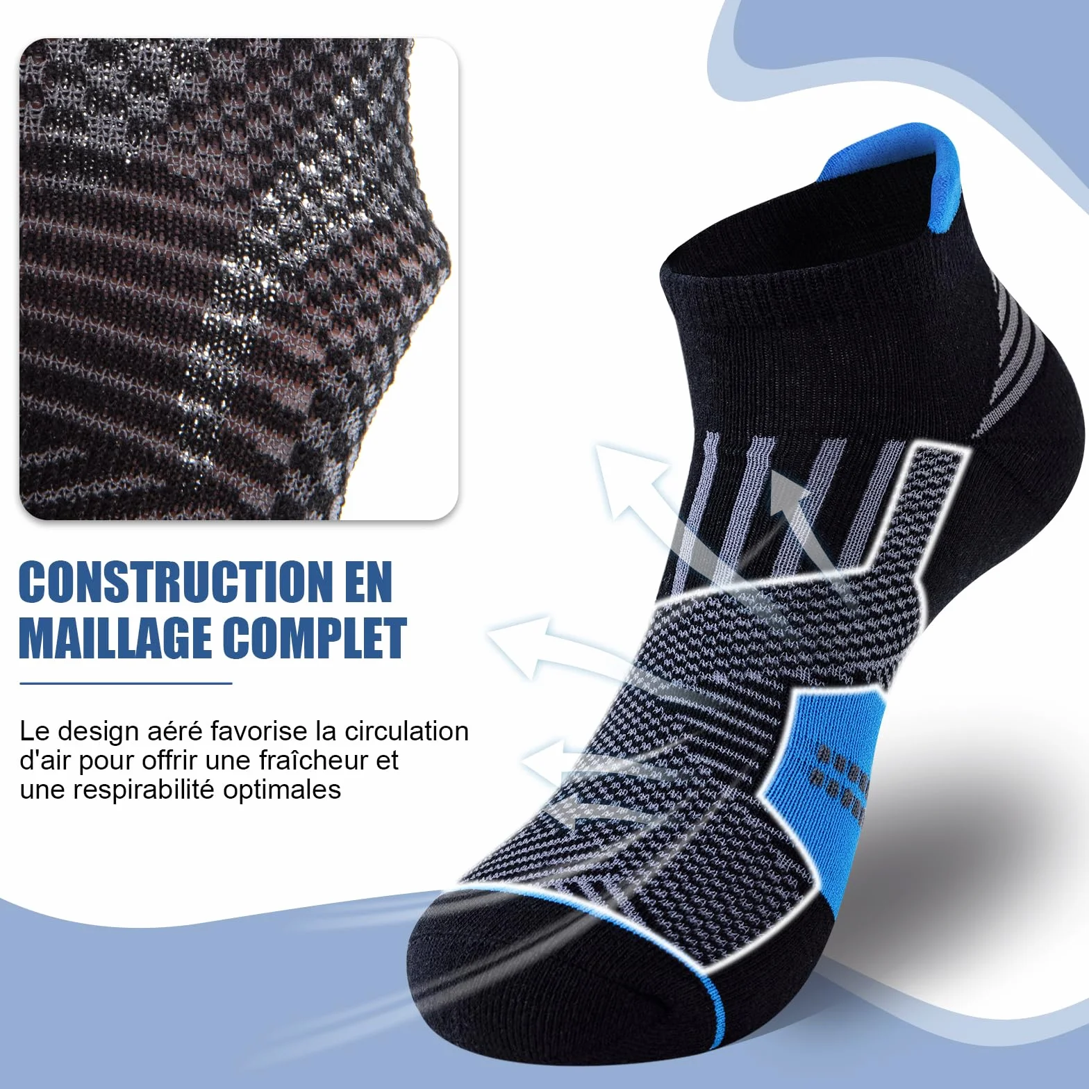 Niofind Chaussettes Homme Sport Lot de 6 Paires Coton Respirant Anti-transpiration Running Travail Randonnées