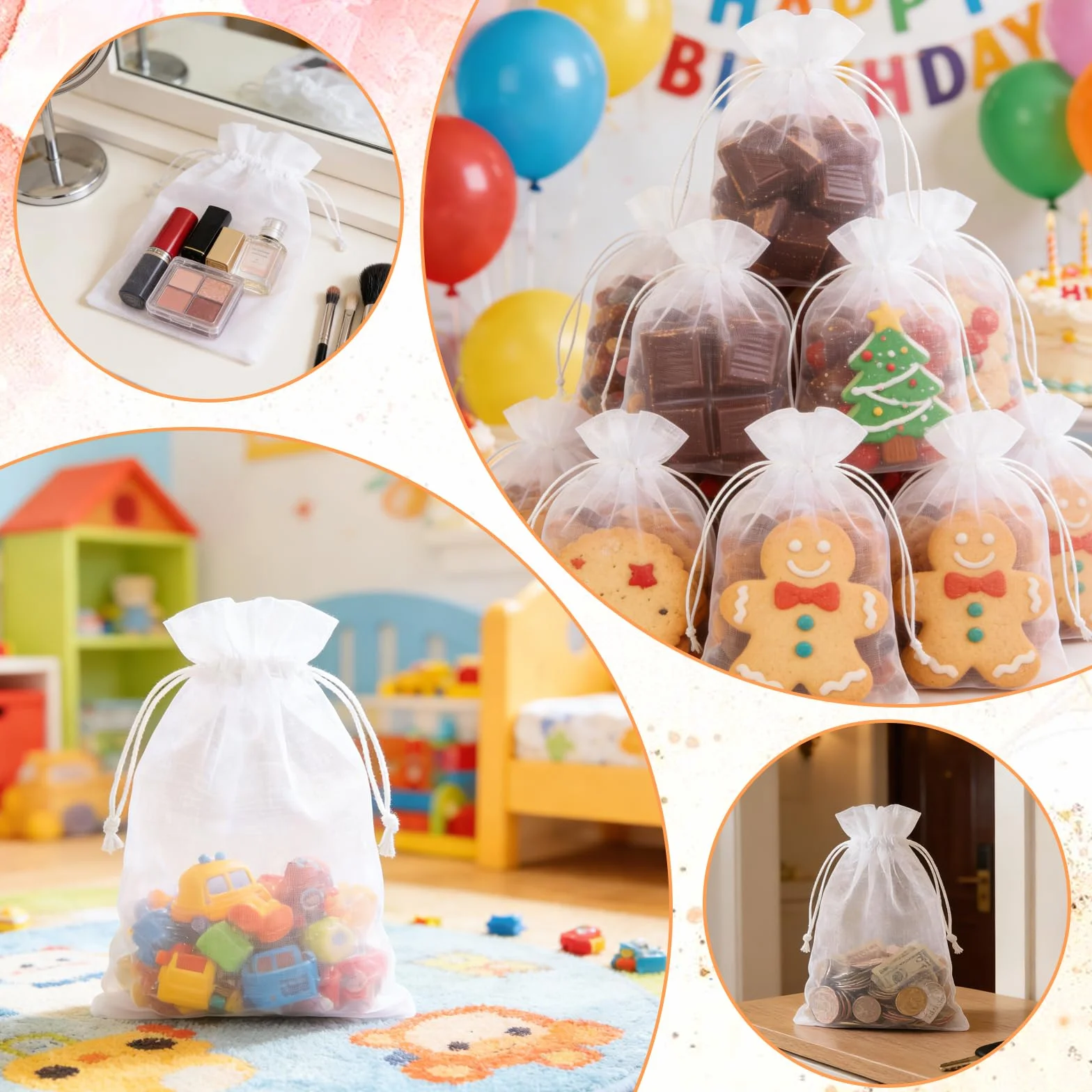 Sachets en Organza Blanc 10 x 15 cm Lot de 100 Sac Cadeau pour Bijoux Mariage