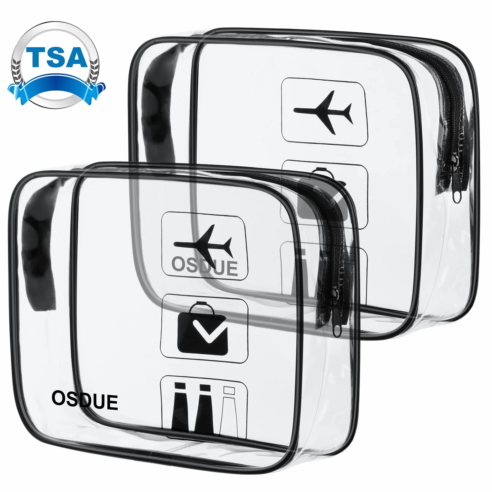 Trousse de Toilette Transparente PVC Étanche 2 Pièces Kit Voyage Avion Noir