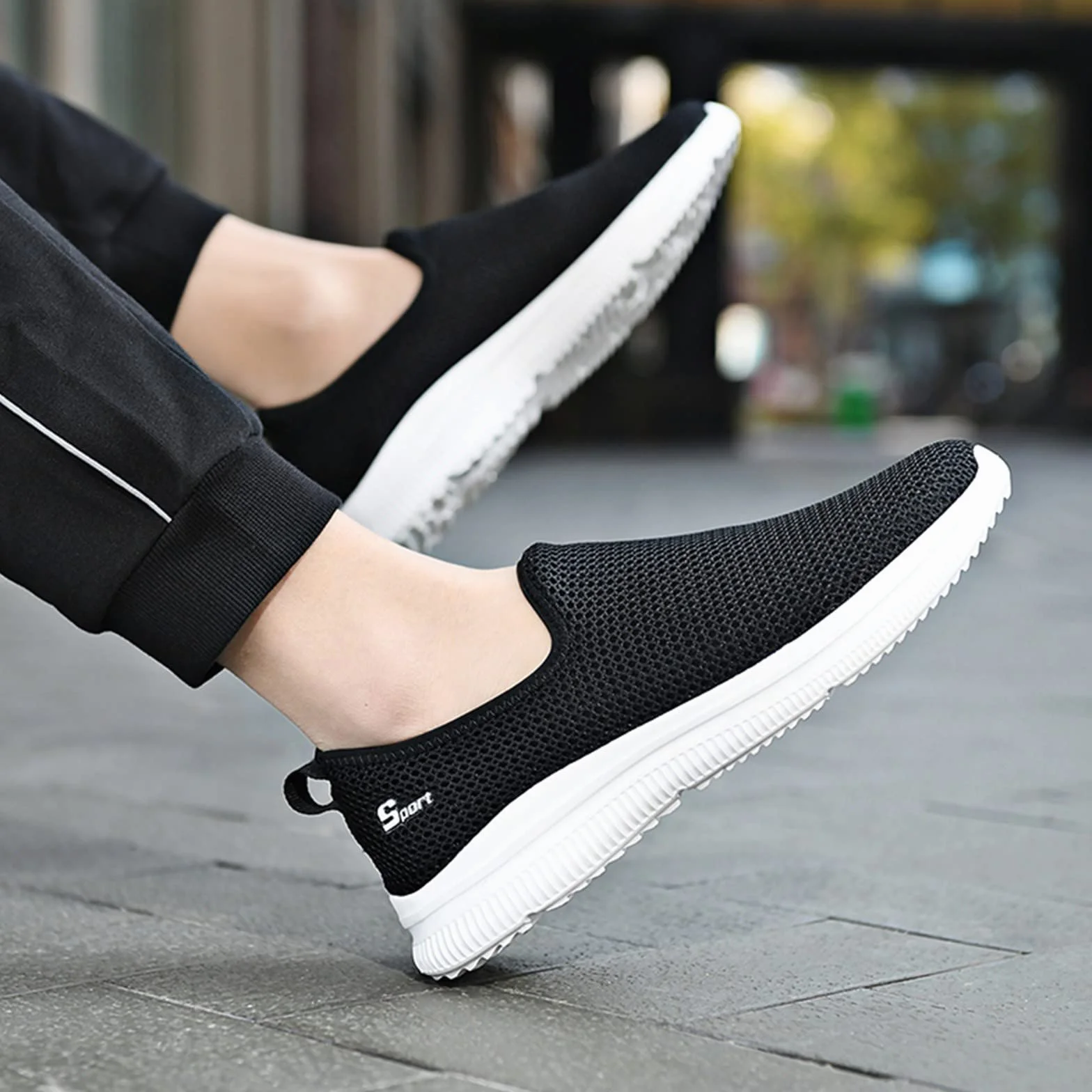 Baskets sans lacets pour homme chaussures été maille légères respirantes confortables