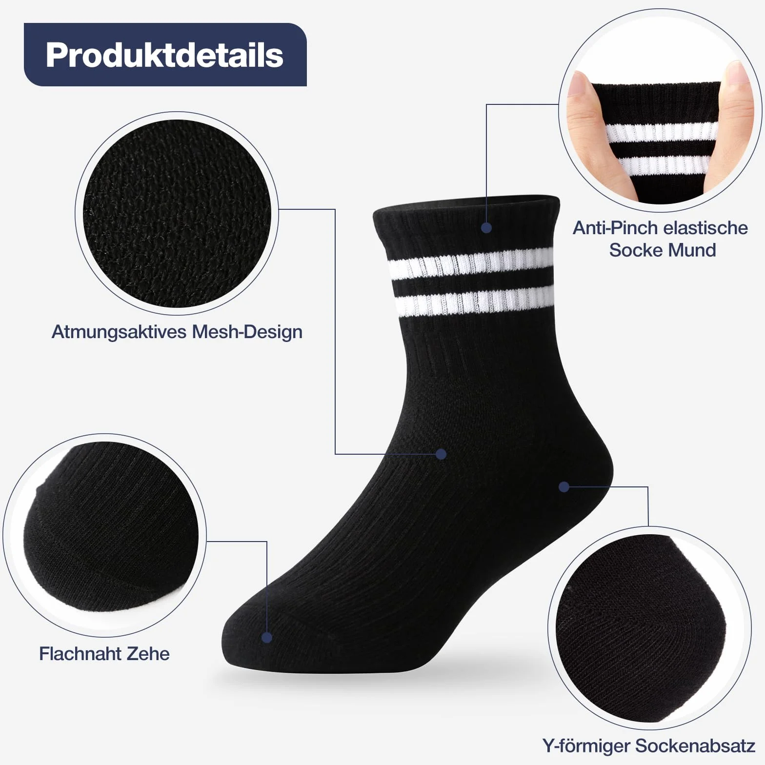 Chaussettes de tennis en coton élastique pour enfant lot de 9 paires