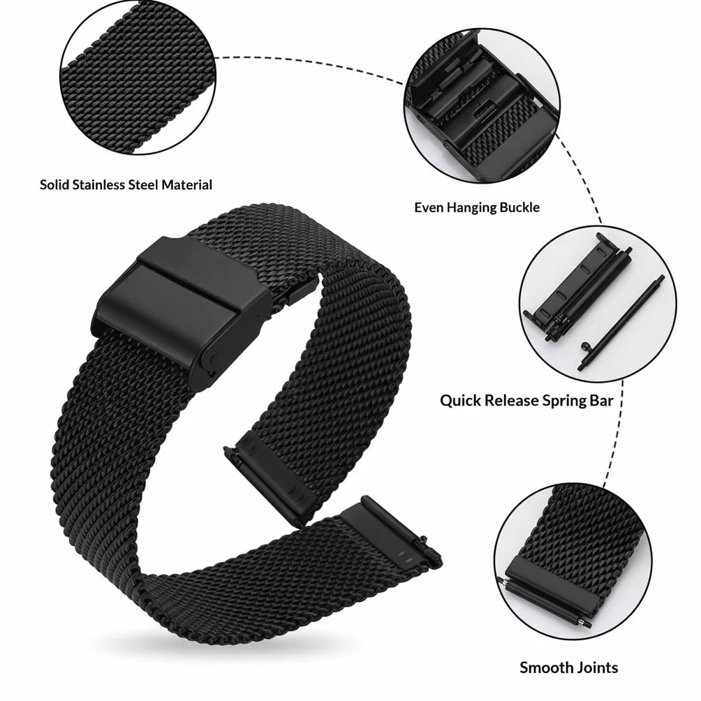 Montre Bracelet Acier Inoxydable Maille Milanaise Universel Réglable 20mm 22mm