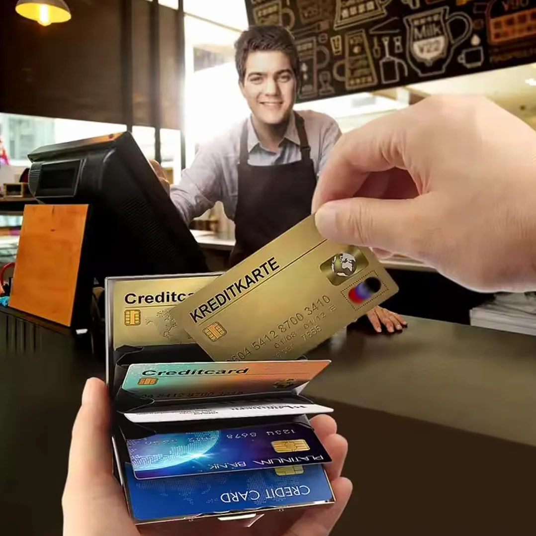 Porte-Cartes RFID Métal 10 Compartiments Protection RFID NFC Étui Carte Bancaire Homme Femme