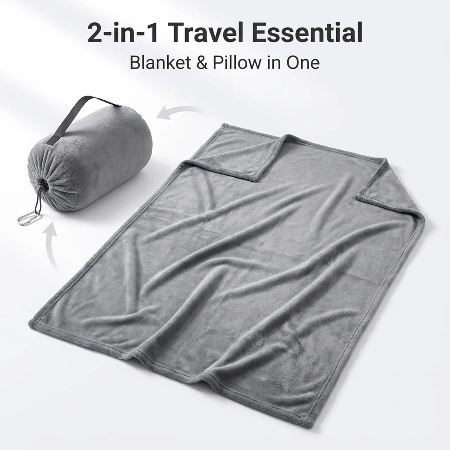 Couverture 2 en 1 Transformable 127 x 152 cm Oreiller de Voyage Pliable Ultra Légère Chaude avec Manchon Bagages Clip Sac à Dos