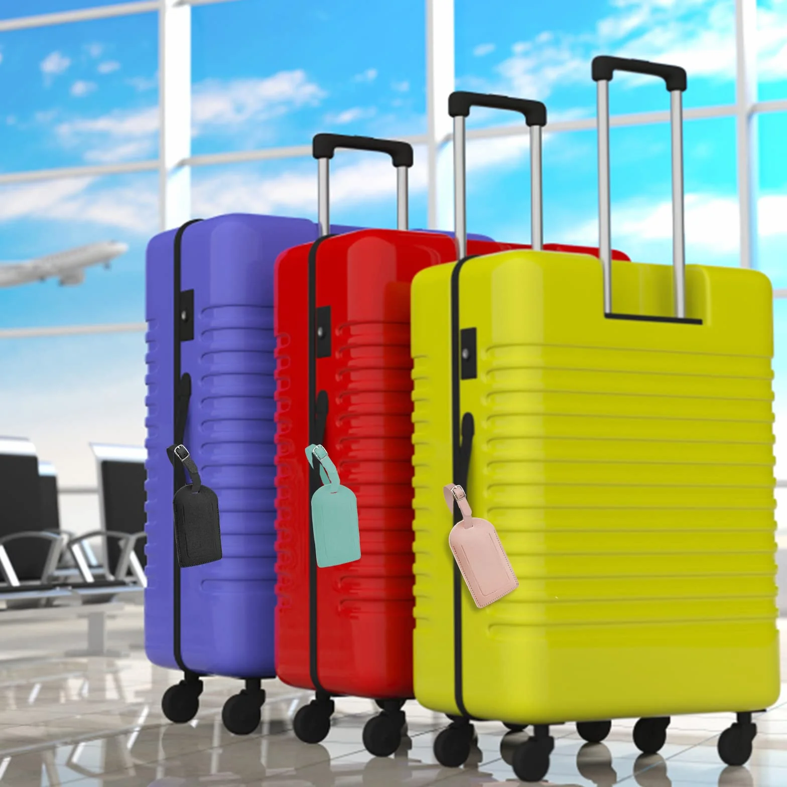 Lot de 3 Étiquettes Valise PU Cuir Bagage Réglable Pour Sac à Dos Aviation