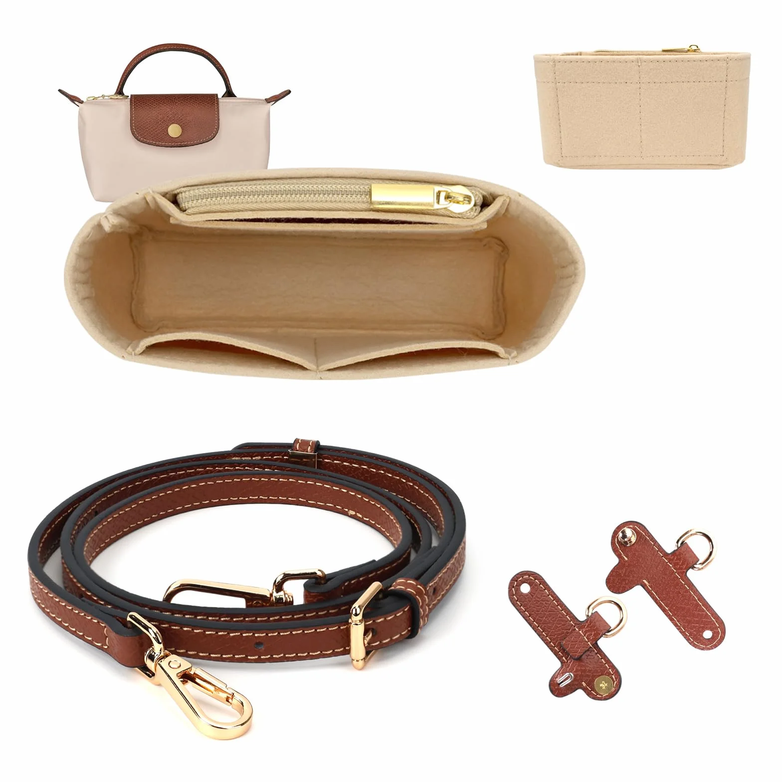 GADITIEK Organisateur pour Sac Longchamp, Lanière en Cuir et Feutre, Anse de Sac