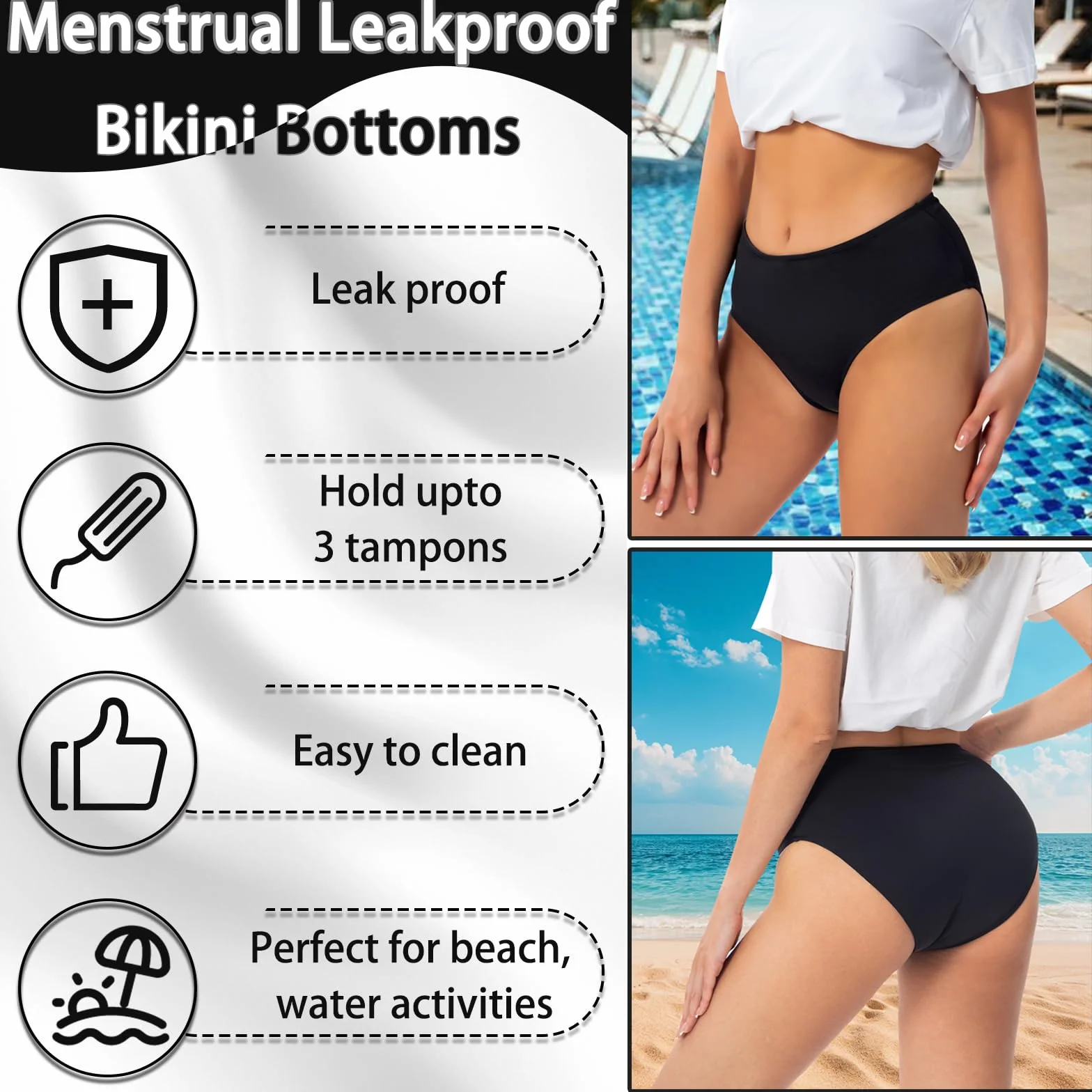 Culotte de Bain Menstruelle Sans Couture Imperméable Anti-Fuites pour Piscine Plage Adolescentes Femmes
