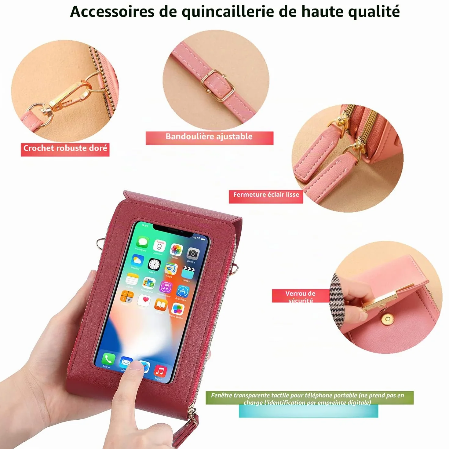 Petit Sac Bandoulière Téléphone Portable Femme Cuir PU Porte Carte Porte Monnaie Mini Étui Pochette