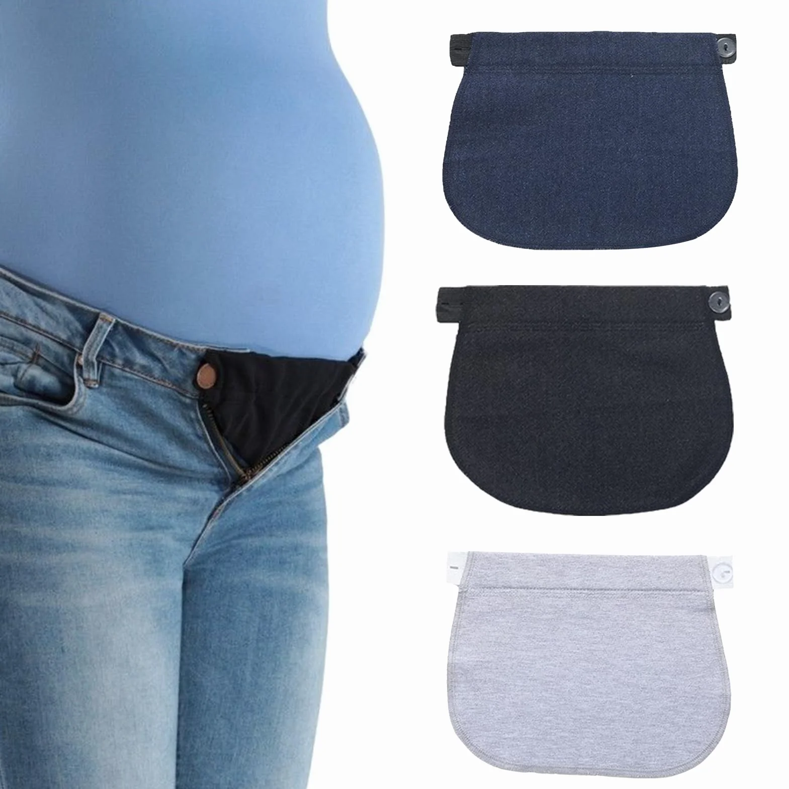 Extension Pantalon Grossesse 3 Pièces Élargisseur de Ceinture Réglable Confort Boucle Élastique Taille Extender (Bleu Foncé, Noir, Gris)