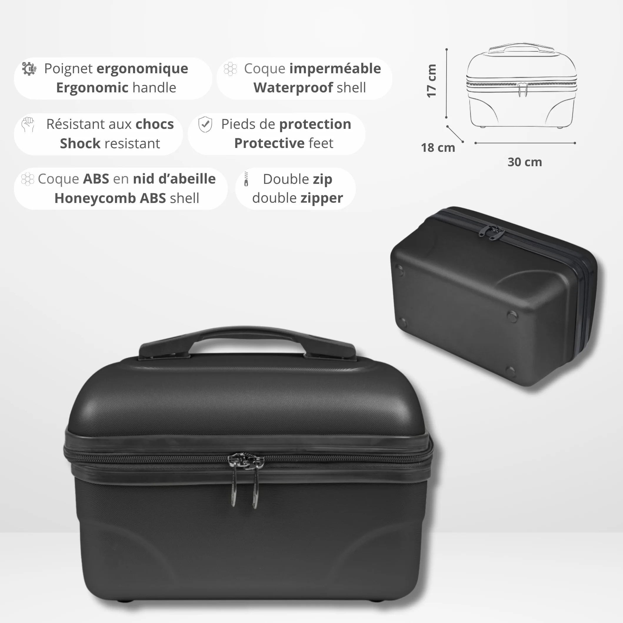 KINSTON Vanity Trousse de Toilette Cosmétiques Rigide avec Poignée Organisateur de Voyage Grande Capacité Noir