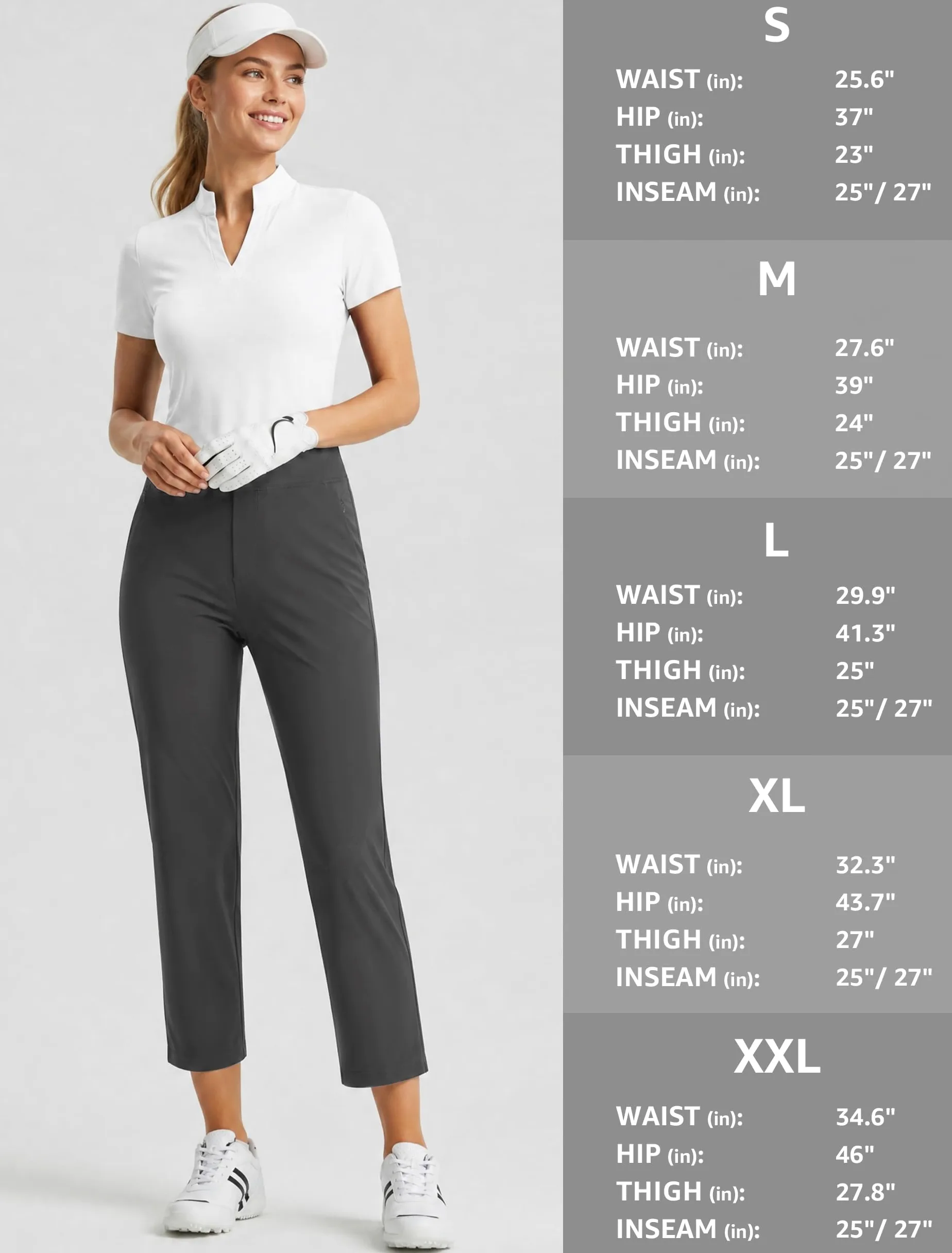 Pantalon De Golf Femme Pantalon D’Été Léger Et Respirant Taille Courte Jogging Sport Modèle Stretch Pantalon Décontracté Et Habillé avec Poches 25", Gris foncé XL