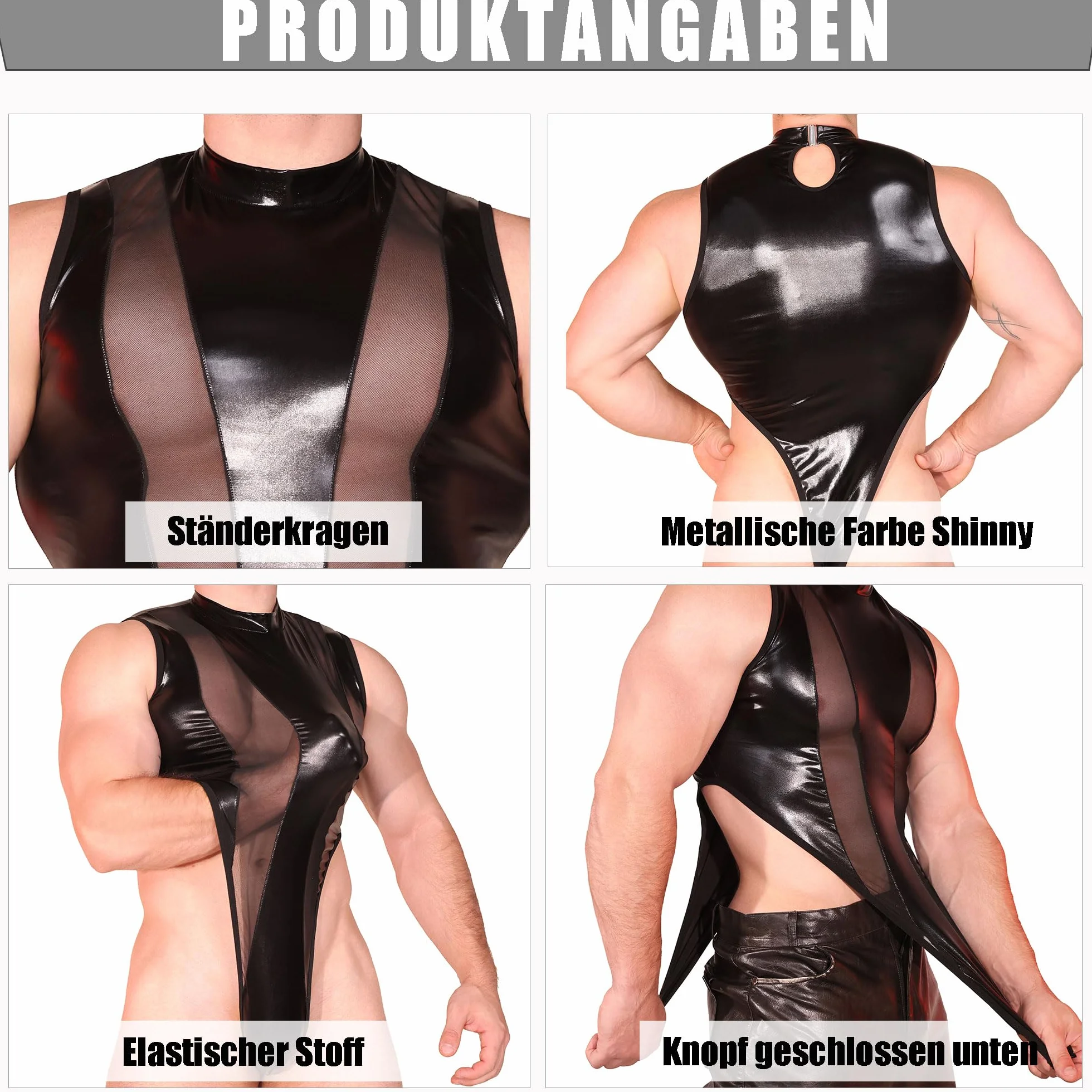 Leotard Homme Métallique Mesh Body Sans Manches Fitness Club