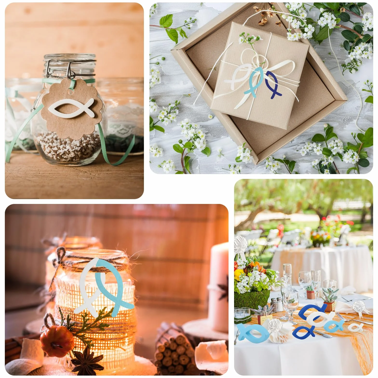 Vaskula 99 Pièces Poissons en Bois pour Décoration Baptême Communion Confirmation