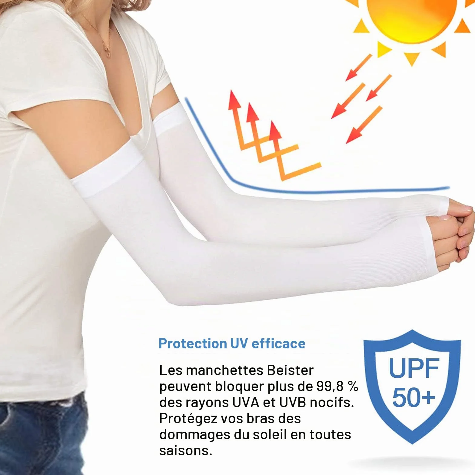 beister Manchon de Bras Homme & Femme, Anti-UV Protection UPF 50+ Manche Bras Avec Trou pour Le Pouce Antidérapants Cooling Manchette Gaming, Manchons Sport Compression Arm Sleeves.