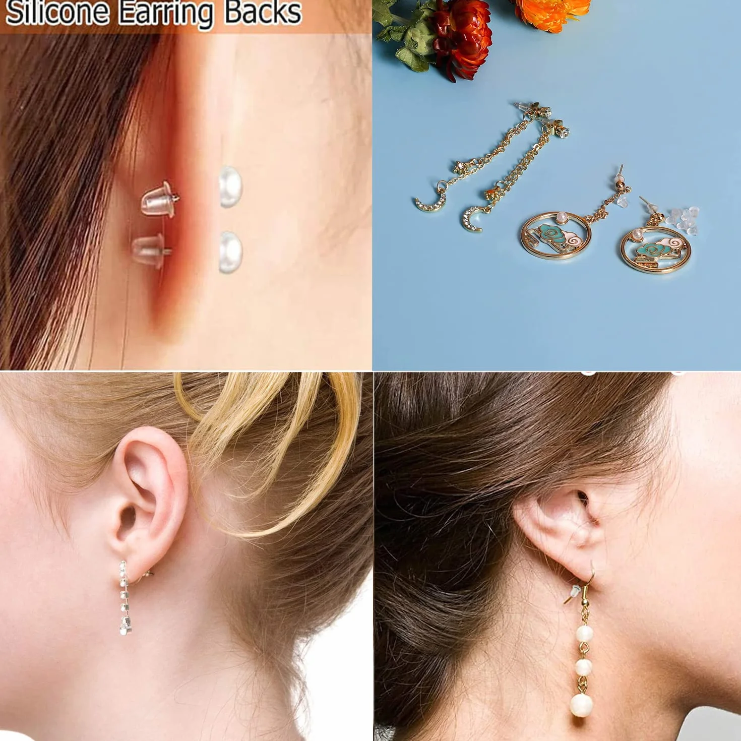 Bouchons d'oreille en silicone transparent 200 pièces, boucles de sécurité pour boucle d'oreille 4x4 mm