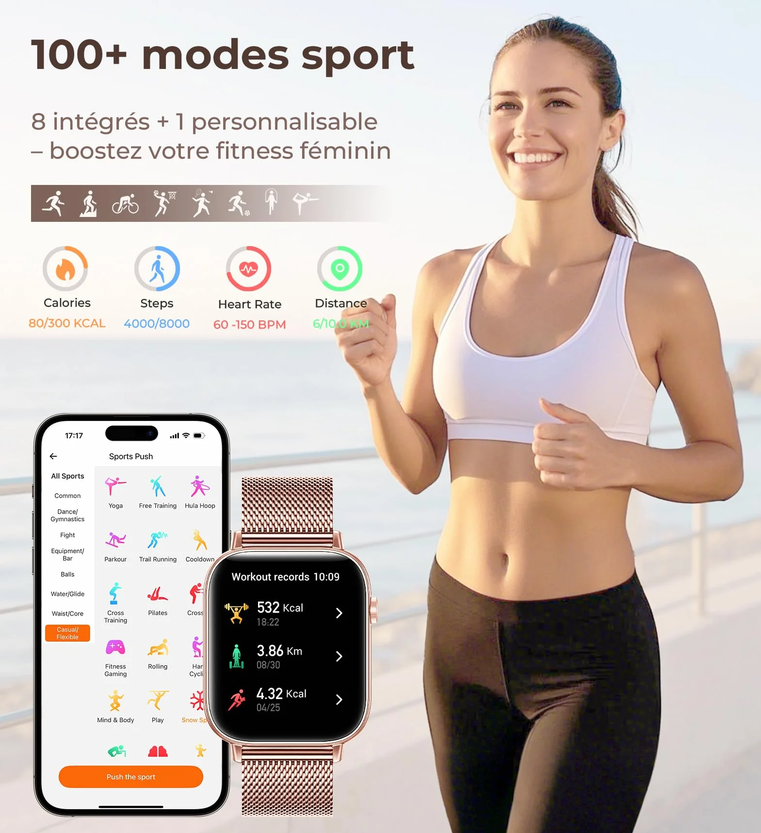 Montre Connectée Femme Iaret 1.83" Smartwatch 4 Bracelets Or Rose Appels HD 110+ Modes Sport Moniteur Cardiaque
