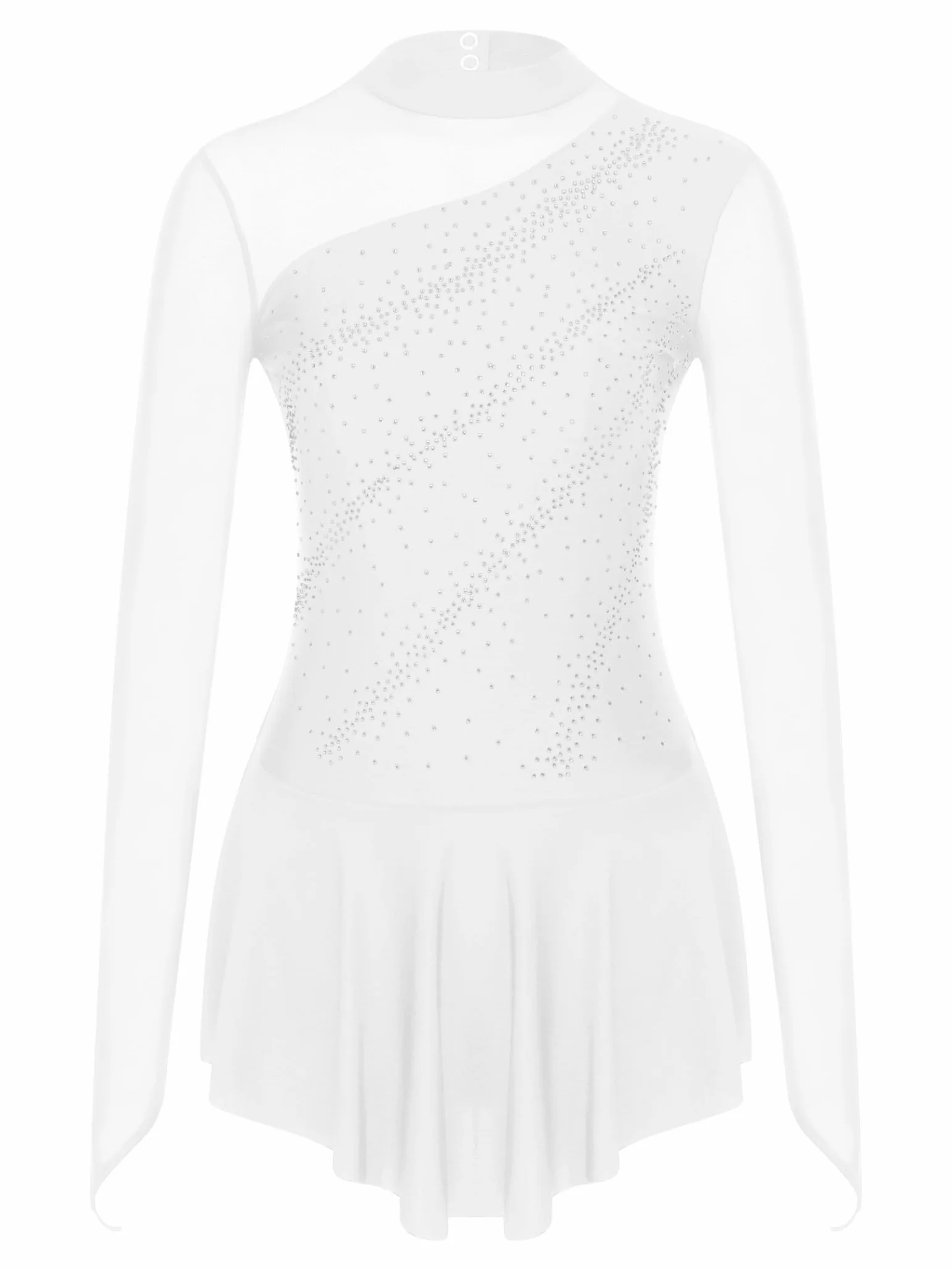 Justaucorps Patinage Artistique Femme Manches Longues Strass avec Collant Patin à Glace Roller