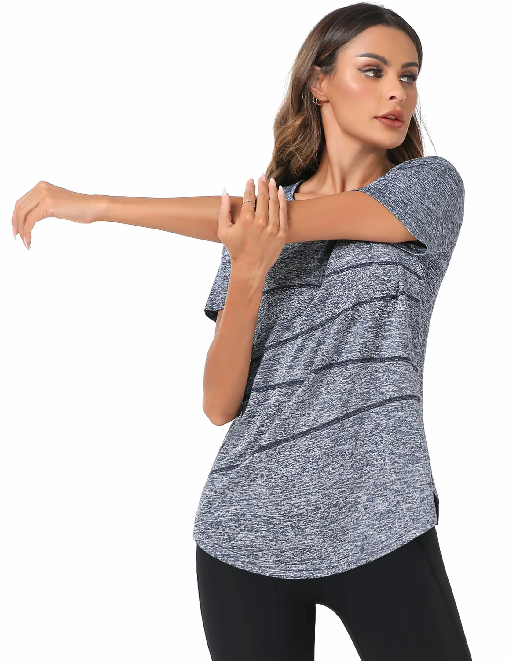 Terecey T-Shirt Sport Femme Manches Courtes UPF 50+ Séchage Rapide Fitness Entraînement Running