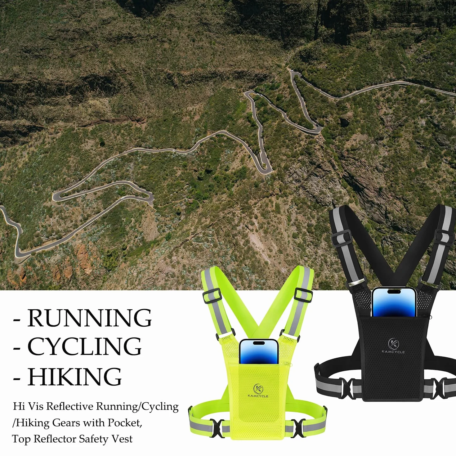 Gilet de Course Réfléchissant avec Poche pour Téléphone Portable – Gilet Lumineux pour Vélo
