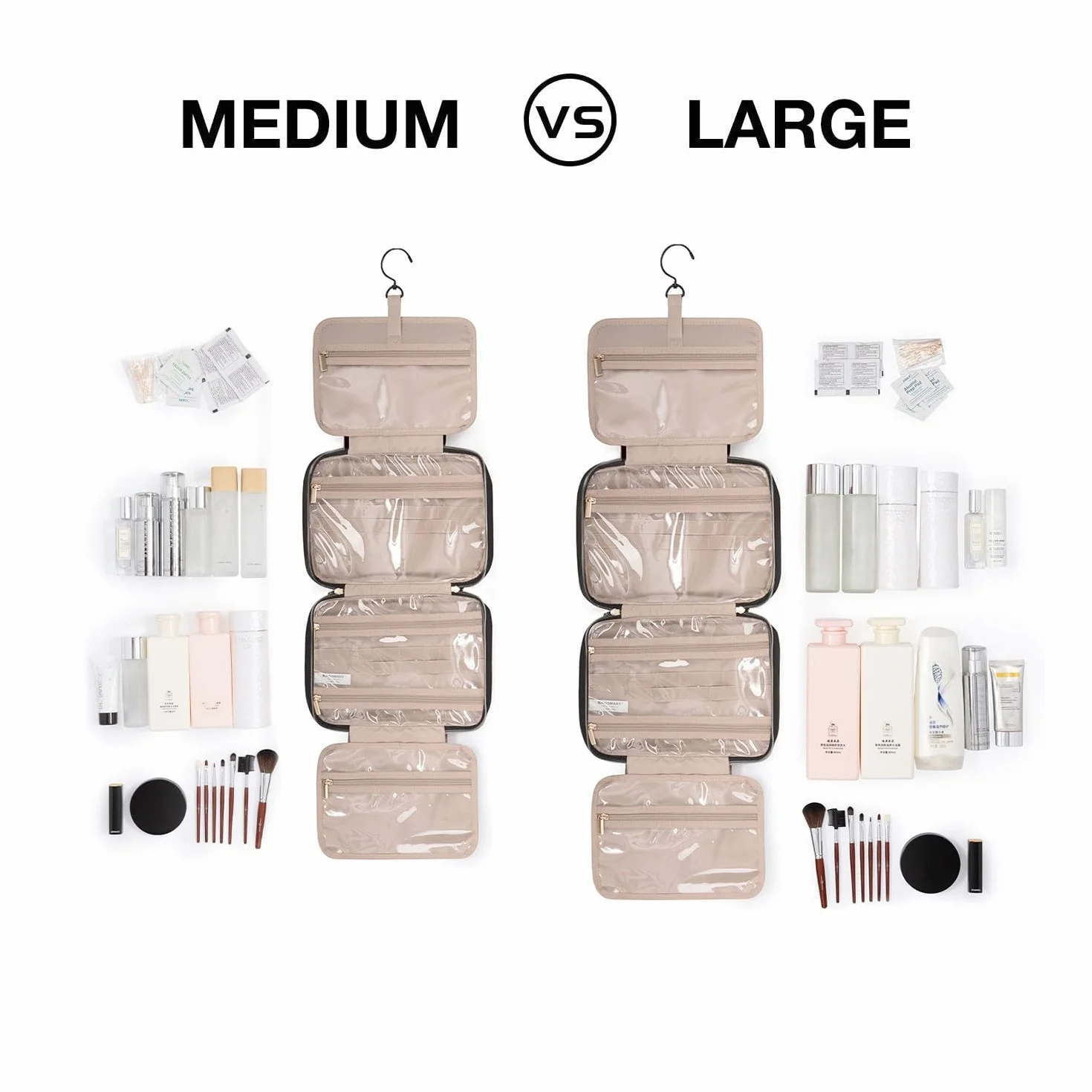 BAGSMART Trousse de Toilette Femme Voyage avec Crochets Suspendre Imperméable Rose Moyen