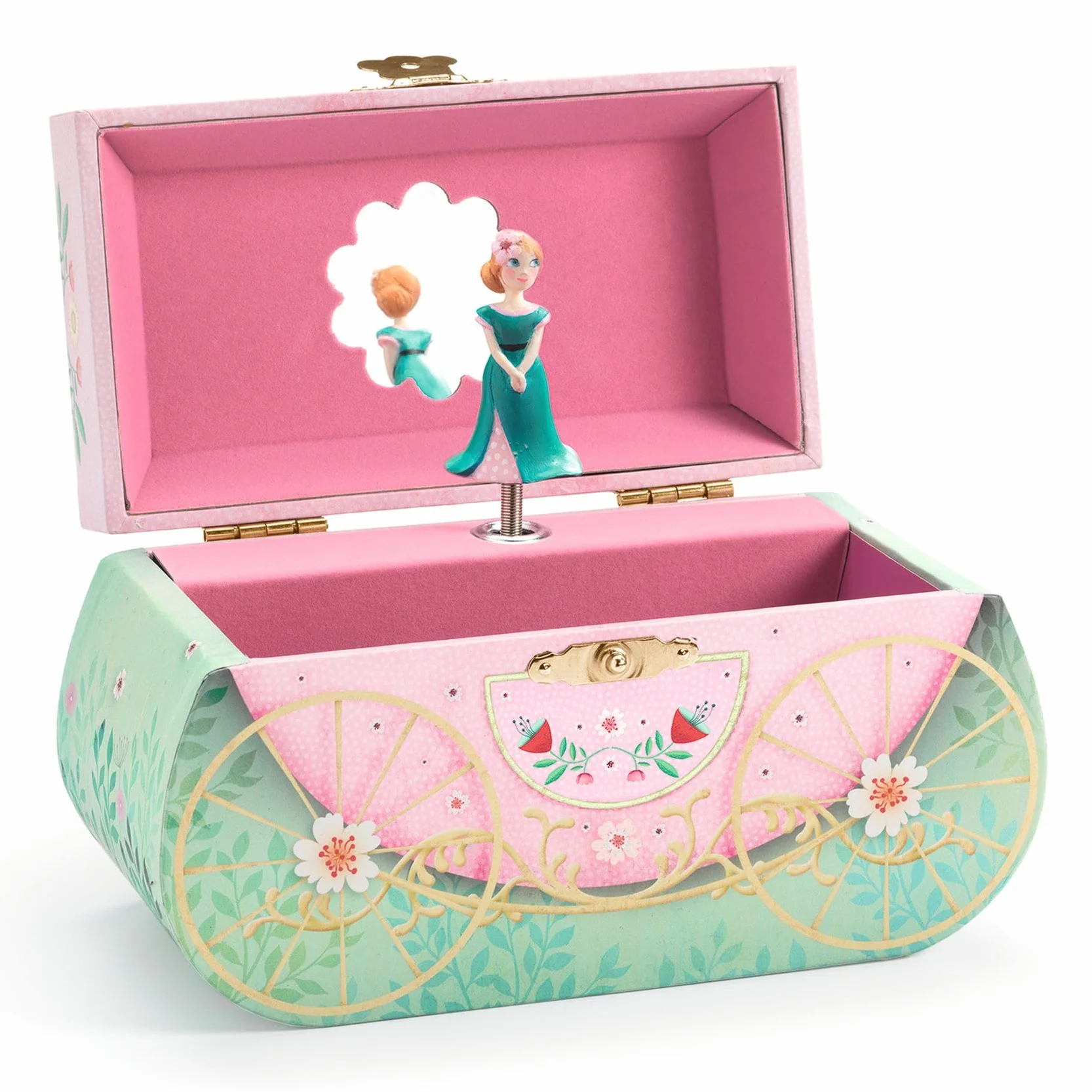DJECO Boîte à Musique Balade en Carrosse - Rangement Bijoux Élégant - Mélodie Harmonieuse - Papier et Velours, Miroir