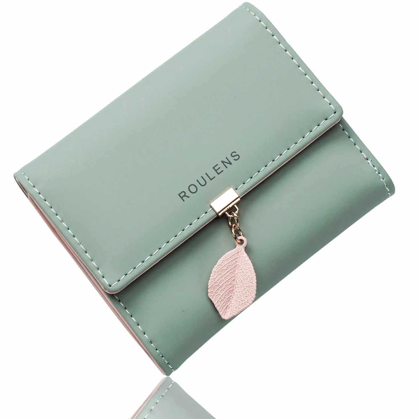 Portefeuille Femme Cuir Synthétique Blocage RFID Porte-Monnaie Boutons-Pression Forme Feuille